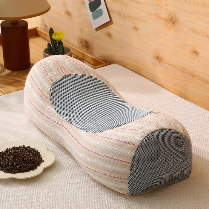 91家纺网 家纺一手货源 找家纺 金牛枕芯 2025新款全棉3d条纹荞麦枕头枕芯圆柱护颈枕 咖色