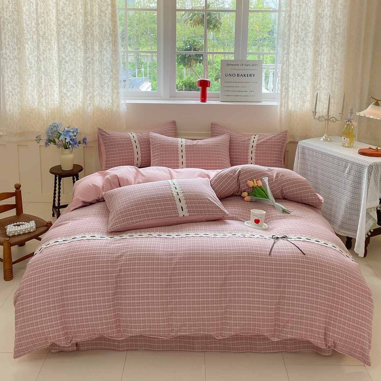 91家纺网 家纺一手货源 找家纺 韩后家纺 2025新款木棉印花四件套 艾格-粉