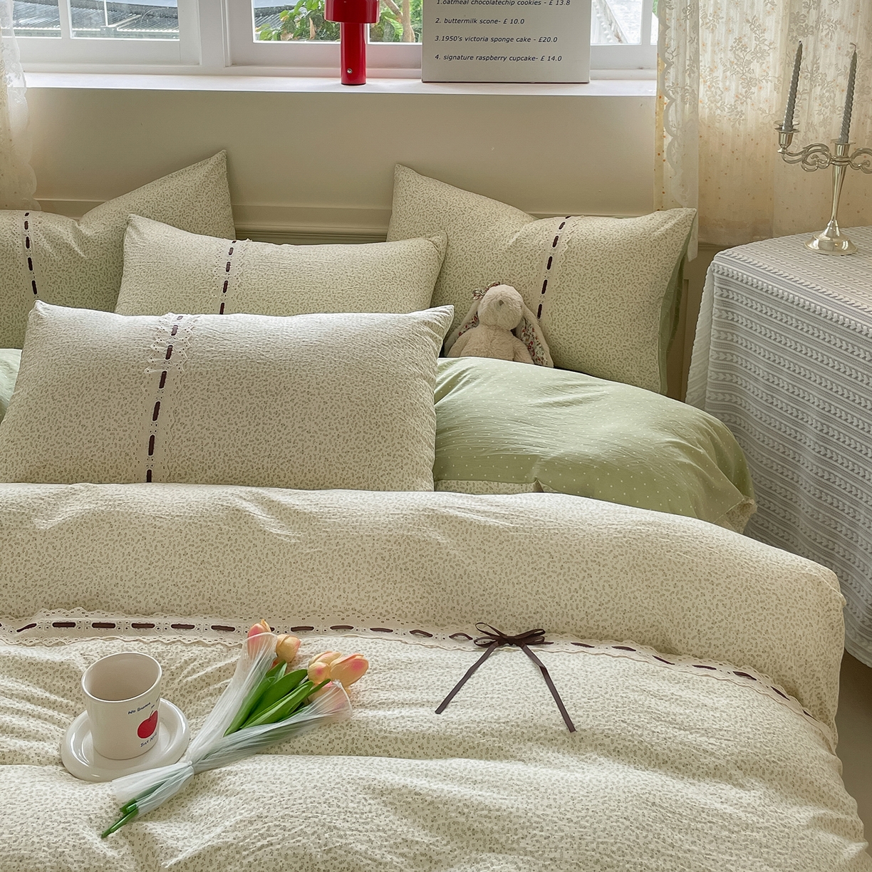 91家纺网 家纺一手货源 找家纺 韩后家纺 2025新款木棉印花四件套 塞纳花园-绿