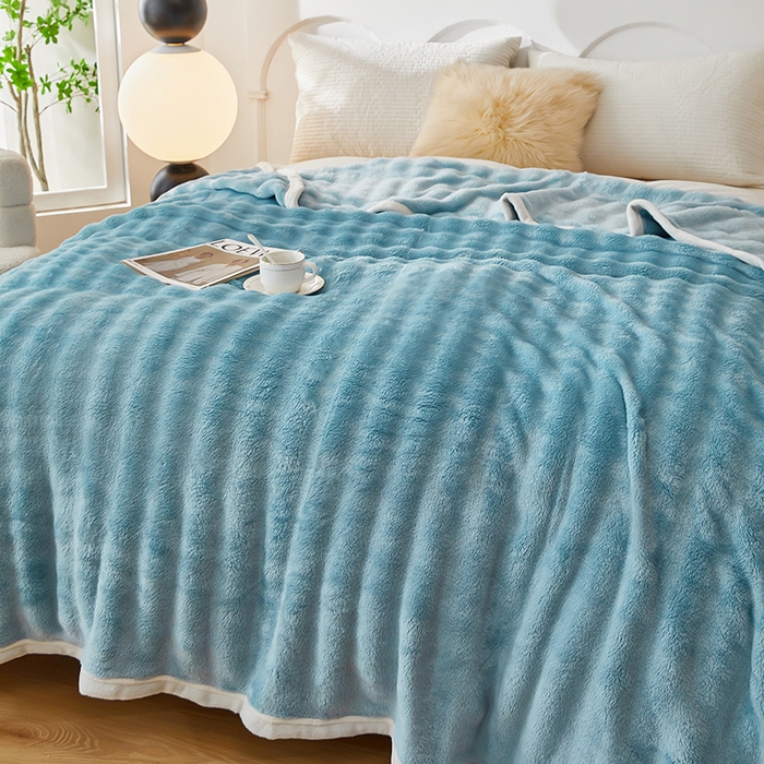 91家纺网 家纺一手货源 找家纺 七里香 2025新款A类跨境外贸托卡斯兔毛绒牛奶绒毛毯泡泡毯多功能盖毯 泡泡毯-蓝色