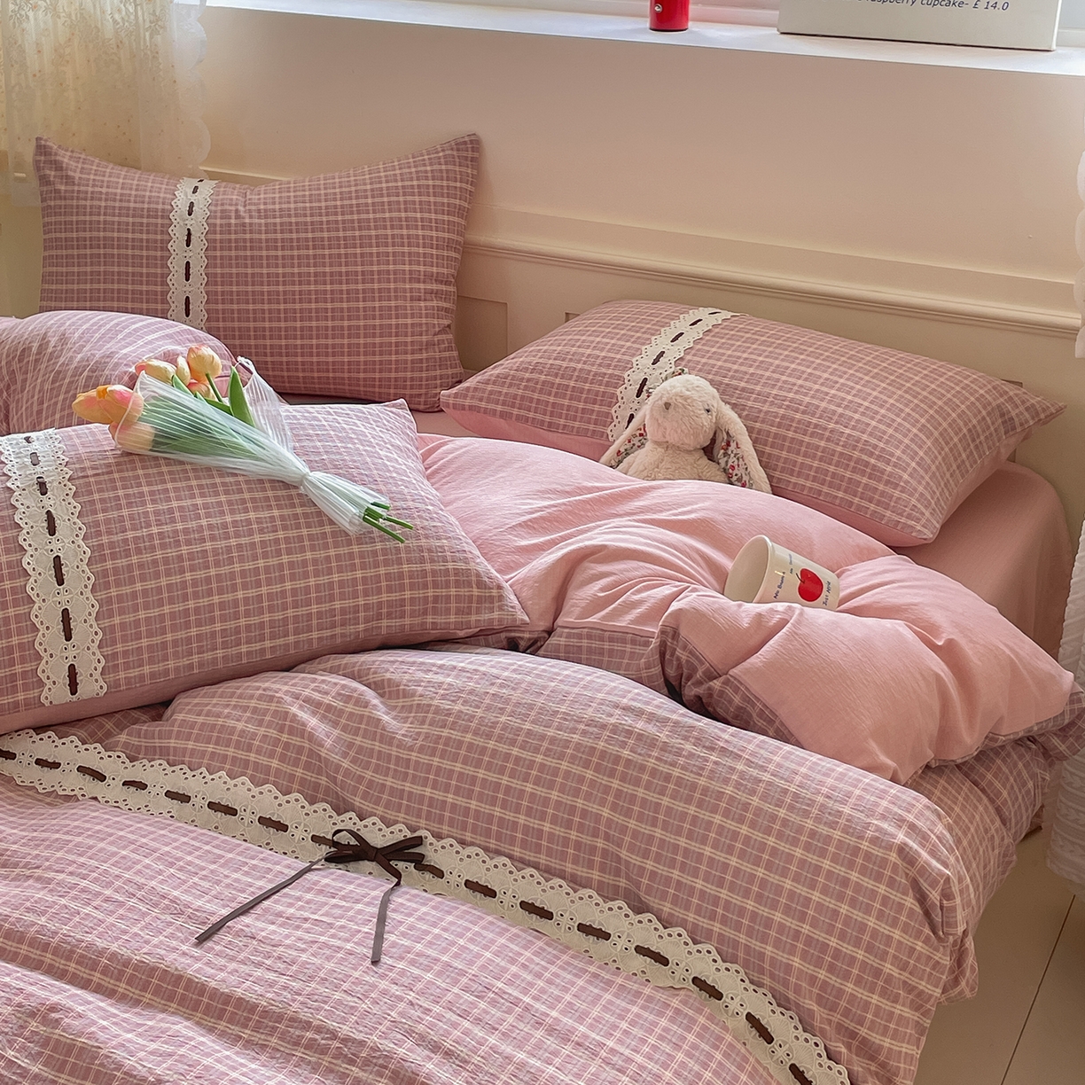 91家纺网 家纺一手货源 找家纺 韩后家纺 2025新款木棉印花四件套 艾格-粉