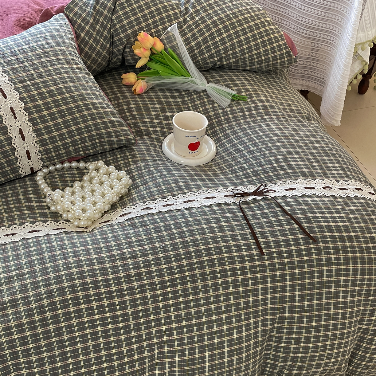 91家纺网 家纺一手货源 找家纺 韩后家纺 2025新款木棉印花四件套 艾格-绿