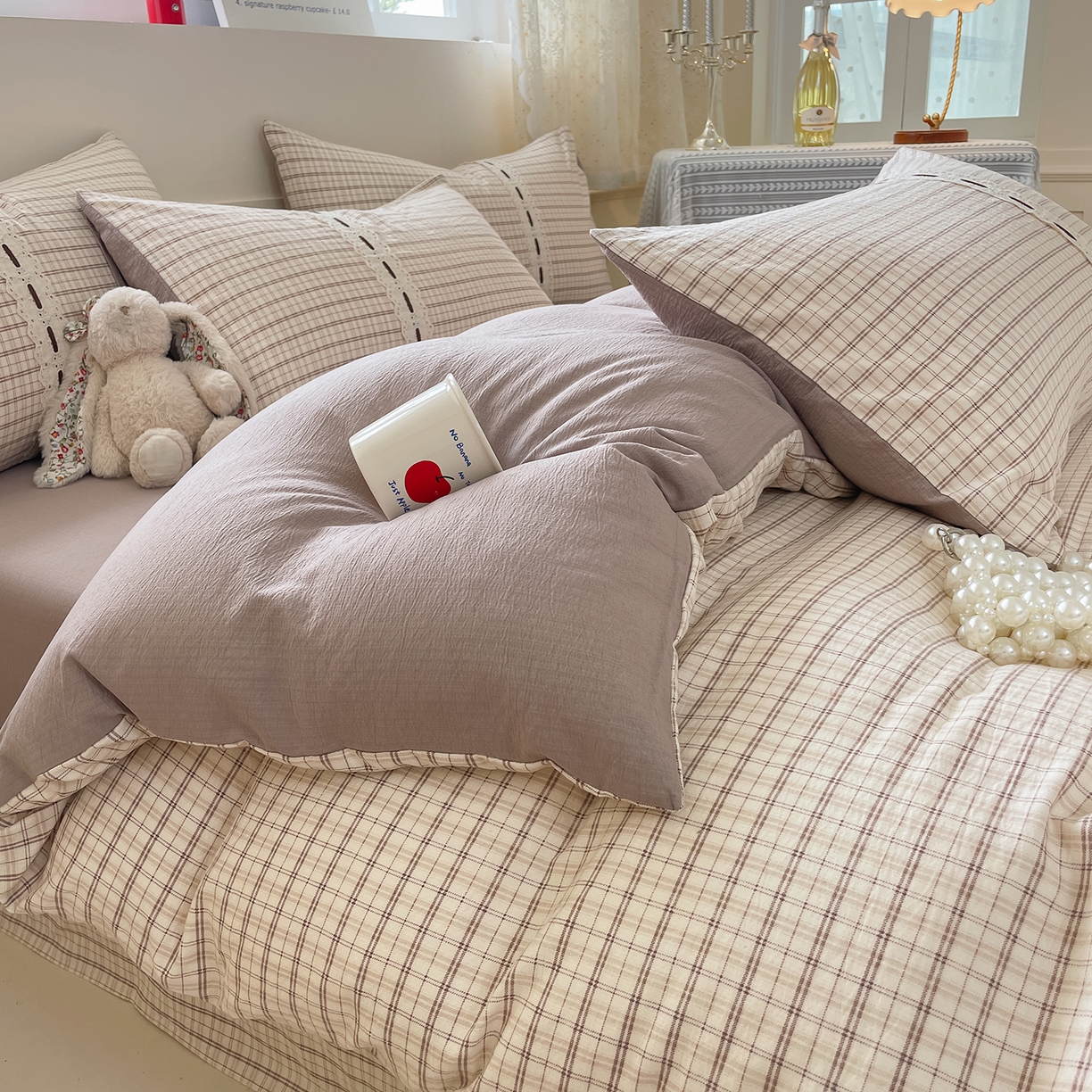 91家纺网 家纺一手货源 找家纺 韩后家纺 2025新款木棉印花四件套 艾格-咖