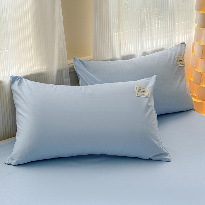 91家纺网 家纺一手货源 找家纺 花香四季家纺 2025新款全棉13376纯棉素色四件套系列床单床笠枕套单品 天真蓝