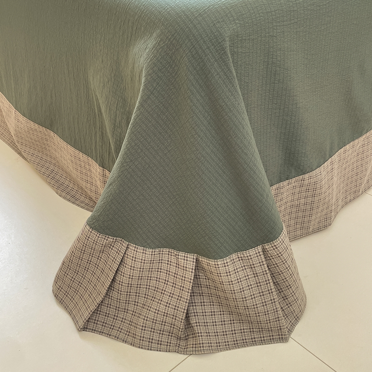 91家纺网 家纺一手货源 找家纺 韩后家纺 2025新款木棉印花四件套 格韵-绿