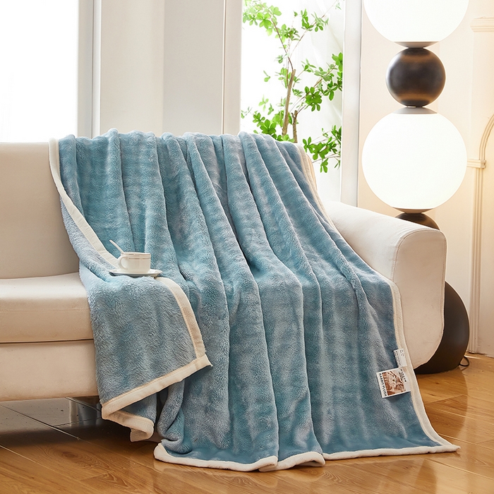 91家纺网 家纺一手货源 找家纺 七里香 2025新款A类跨境外贸托卡斯兔毛绒牛奶绒毛毯泡泡毯多功能盖毯 泡泡毯-蓝色