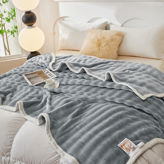 91家纺网 家纺一手货源 找家纺 七里香 2025新款A类跨境外贸托卡斯兔毛绒牛奶绒毛毯泡泡毯多功能盖毯 泡泡毯-浅灰