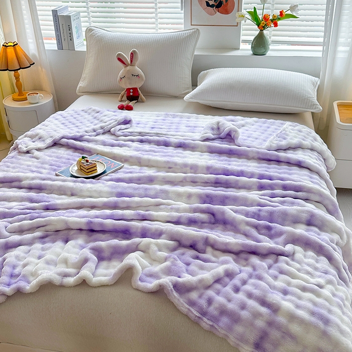 91家纺网 家纺一手货源 找家纺 肖恩毯业 2025新款托斯卡纳兔毛绒炫彩毛毯泡泡绒牛奶绒毯沙发盖毯跨境专供外贸出口可定制尺寸量大可谈 炫彩紫