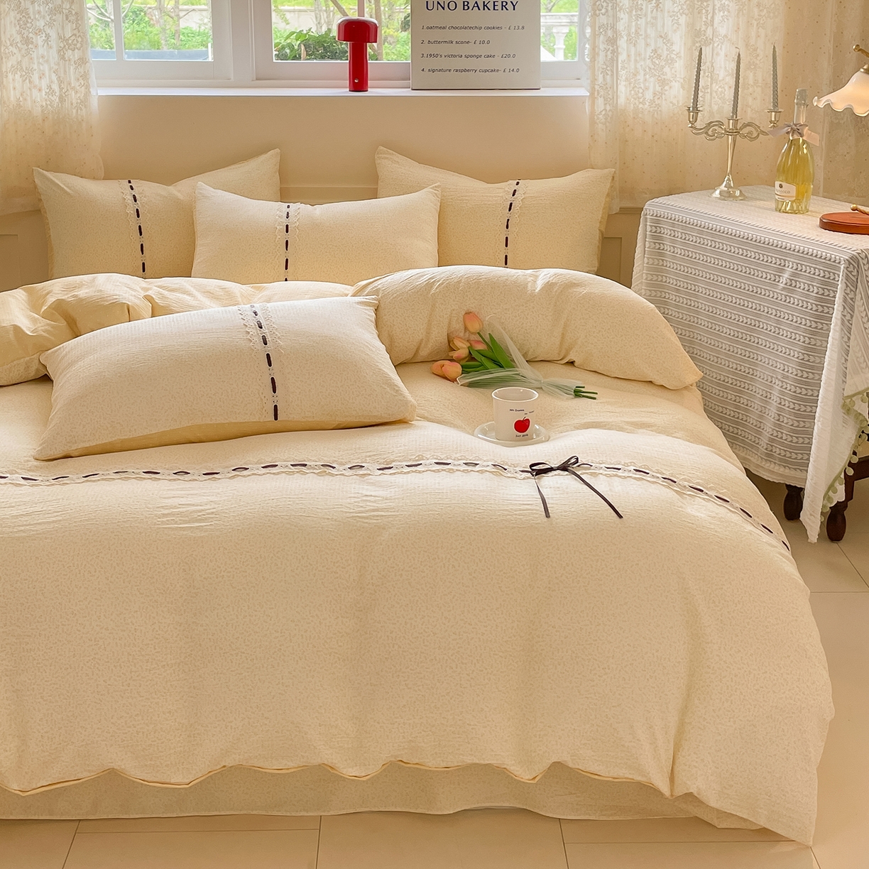 91家纺网 家纺一手货源 找家纺 韩后家纺 2025新款木棉印花四件套 塞纳花园-黄