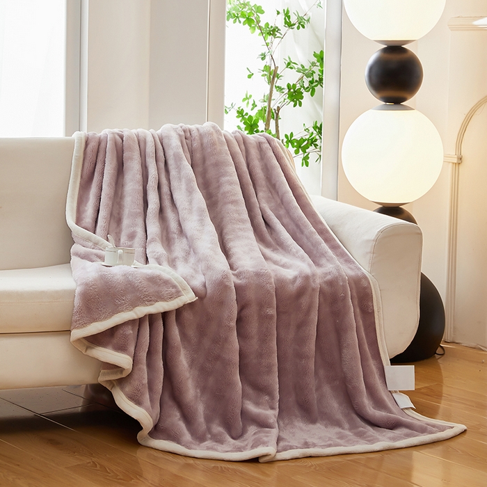 91家纺网 家纺一手货源 找家纺 七里香 2025新款A类跨境外贸托卡斯兔毛绒牛奶绒毛毯泡泡毯多功能盖毯 泡泡毯-紫色