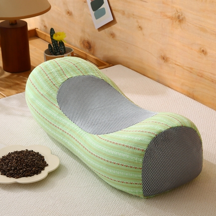 金牛枕芯 2025新款全棉3d条纹荞麦枕头枕芯圆柱护颈枕 绿色