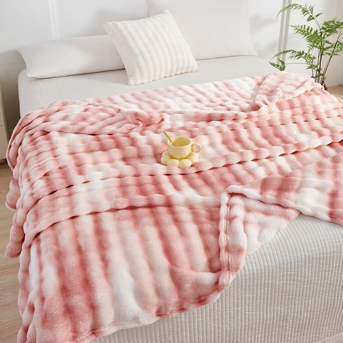 91家纺网 家纺一手货源 找家纺 肖恩毯业 2025新款托斯卡纳兔毛绒炫彩毛毯泡泡绒牛奶绒毯沙发盖毯跨境专供外贸出口可定制尺寸量大可谈 炫彩嫩粉