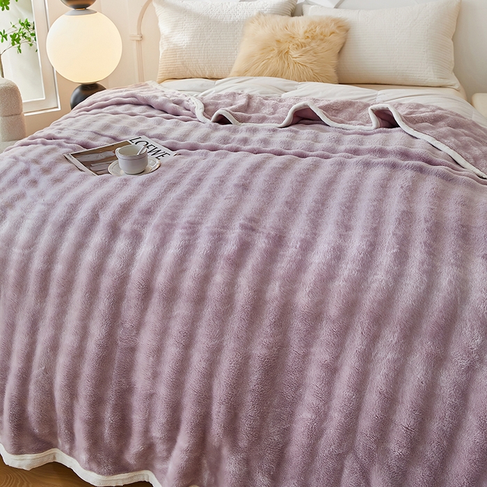 91家纺网 家纺一手货源 找家纺 七里香 2025新款A类跨境外贸托卡斯兔毛绒牛奶绒毛毯泡泡毯多功能盖毯 泡泡毯-紫色