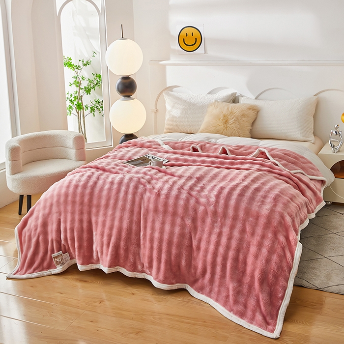 91家纺网 家纺一手货源 找家纺 七里香 2025新款A类跨境外贸托卡斯兔毛绒牛奶绒毛毯泡泡毯多功能盖毯 泡泡毯-粉红