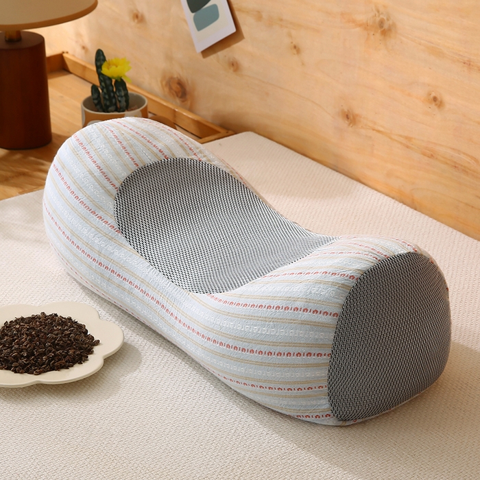 91家纺网 家纺一手货源 找家纺 金牛枕芯 2025新款全棉3d条纹荞麦枕头枕芯圆柱护颈枕 灰色