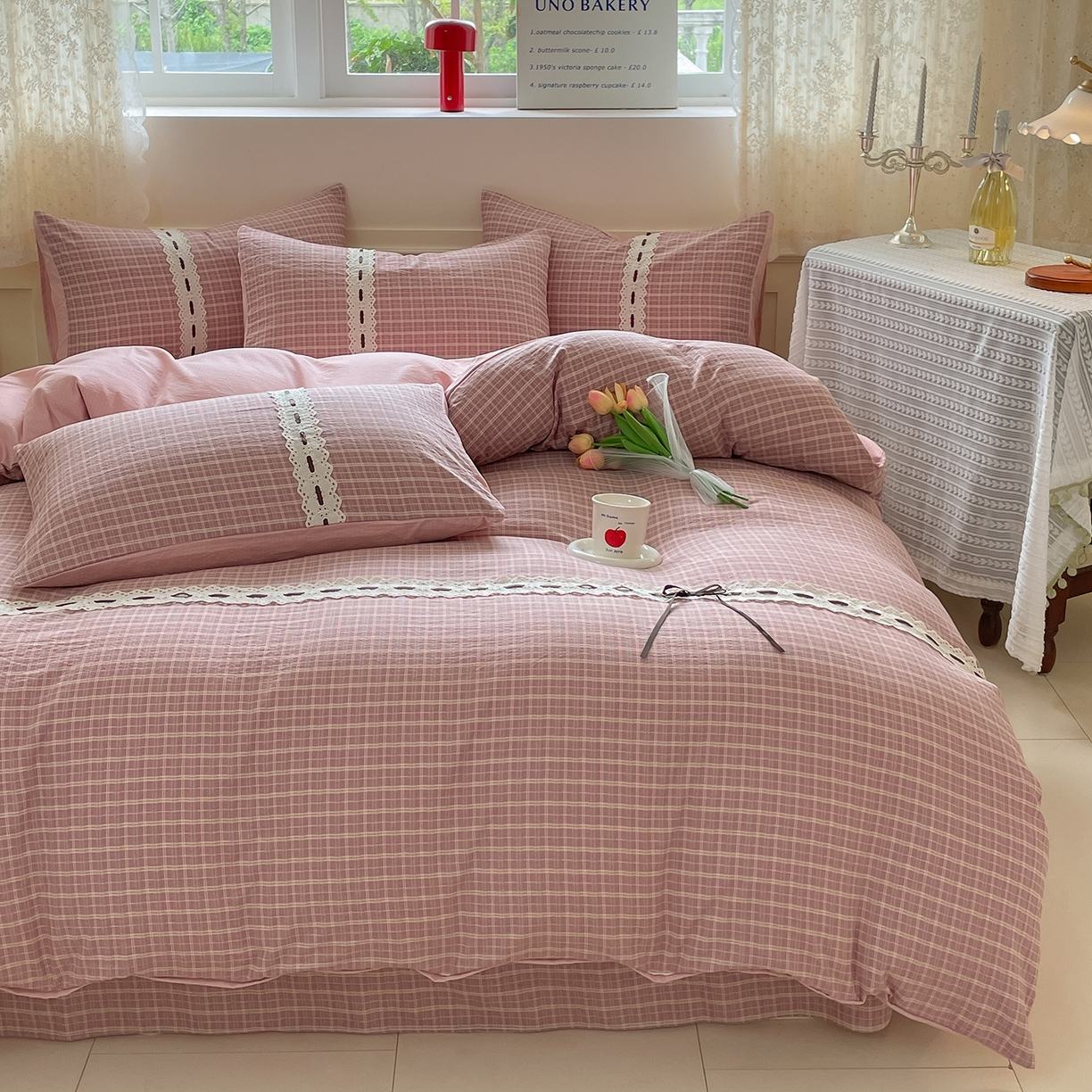 91家纺网 家纺一手货源 找家纺 韩后家纺 2025新款木棉印花四件套 艾格-粉