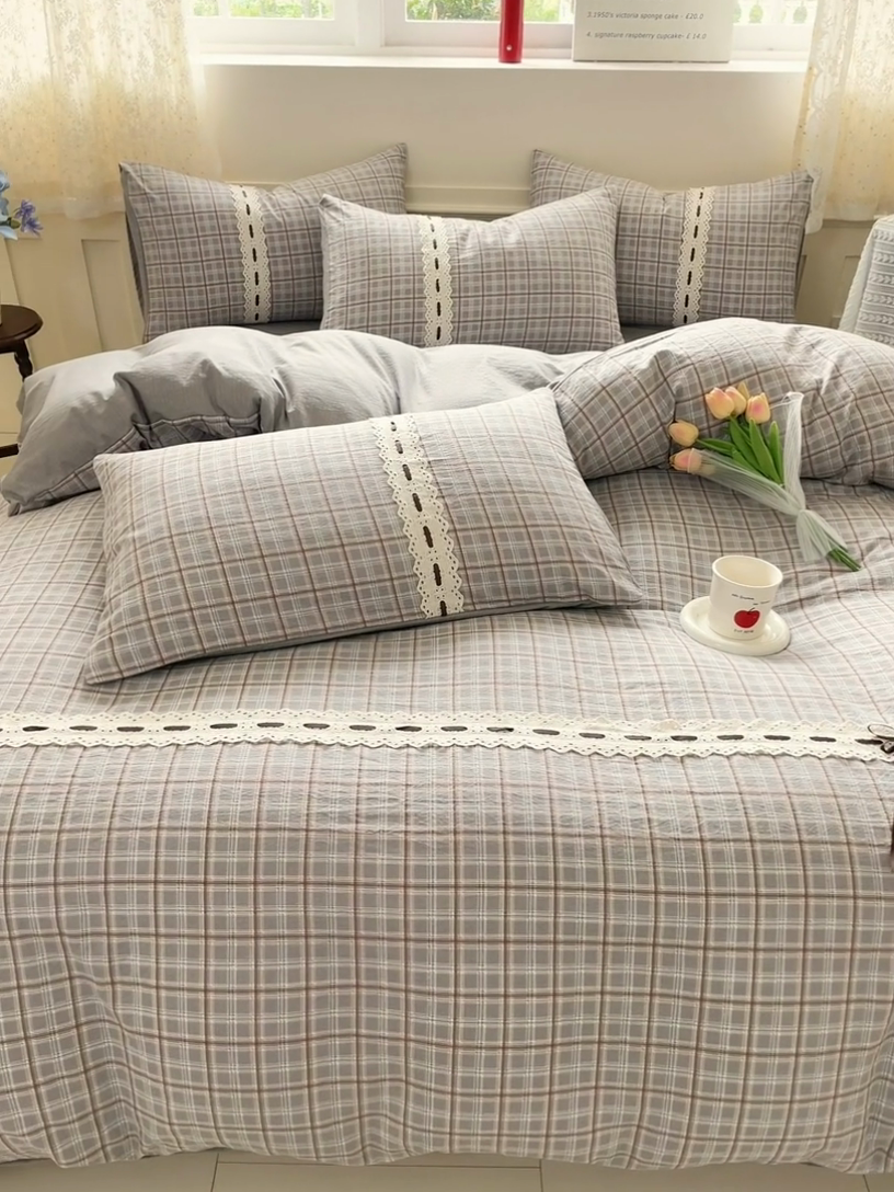 91家纺网 家纺一手货源 找家纺 韩后家纺 2025新款木棉印花四件套 艾格-灰