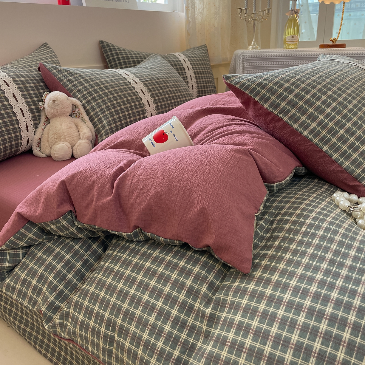 91家纺网 家纺一手货源 找家纺 韩后家纺 2025新款木棉印花四件套 艾格-绿