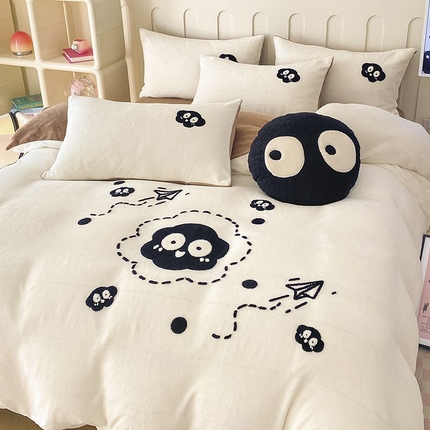 N先生+V 13814689556 发大图/买家秀 2025秋冬新款小清新牛奶绒毛巾绣四件套-小煤球 白咖