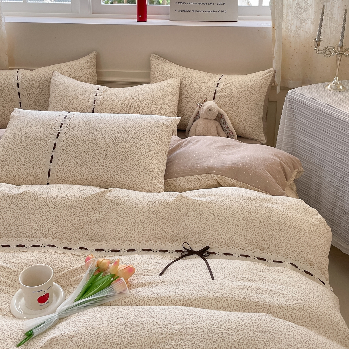 91家纺网 家纺一手货源 找家纺 韩后家纺 2025新款木棉印花四件套 塞纳花园-咖