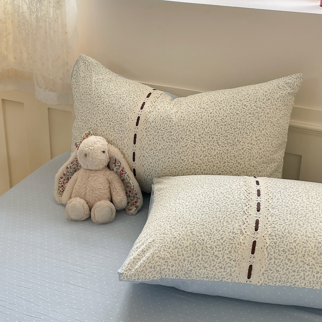 91家纺网 家纺一手货源 找家纺 韩后家纺 2025新款木棉印花四件套 塞纳花园-蓝