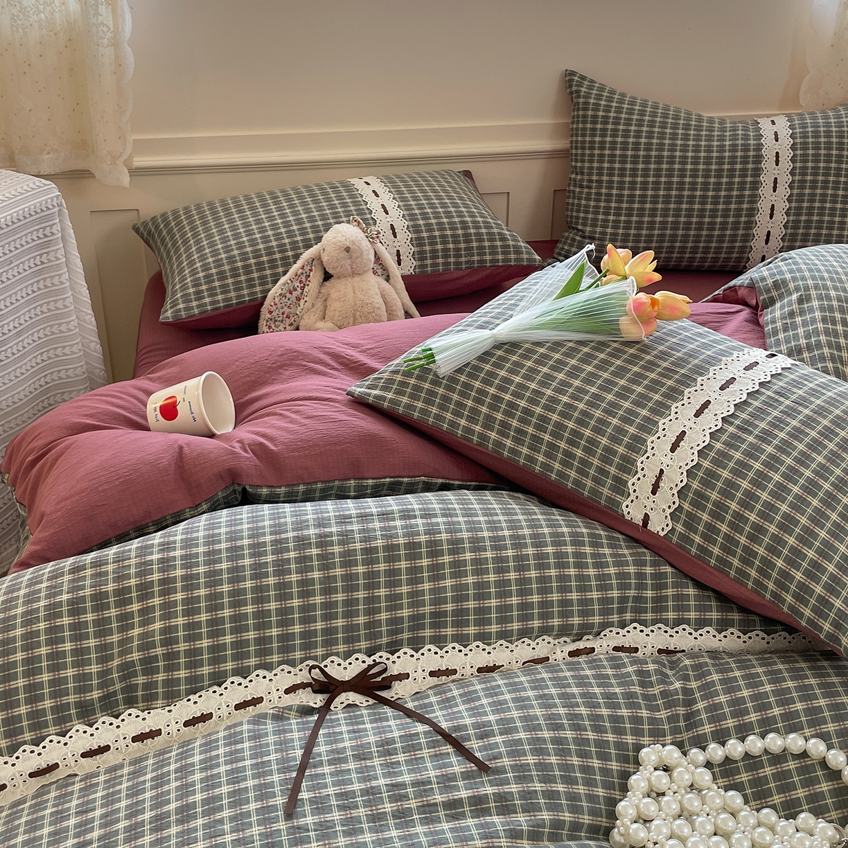 91家纺网 家纺一手货源 找家纺 韩后家纺 2025新款木棉印花四件套 艾格-绿