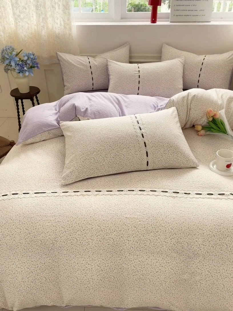 91家纺网 家纺一手货源 找家纺 韩后家纺 2025新款木棉印花四件套 塞纳花园-紫