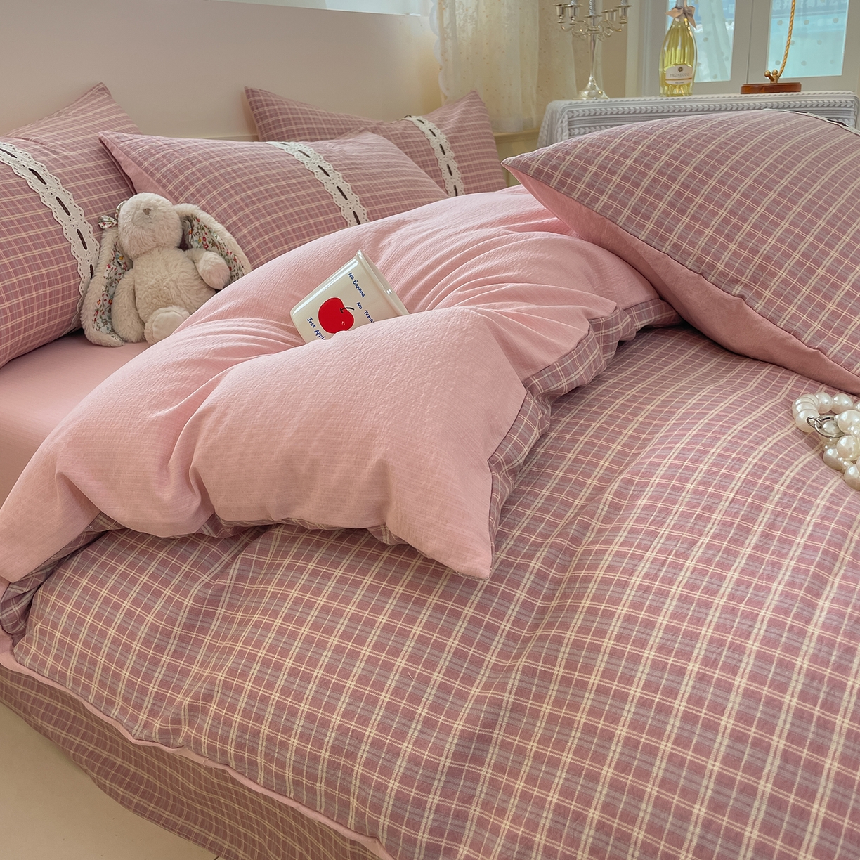 91家纺网 家纺一手货源 找家纺 韩后家纺 2025新款木棉印花四件套 艾格-粉