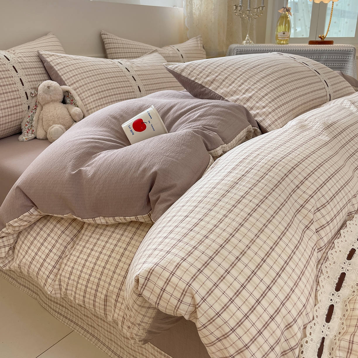 91家纺网 家纺一手货源 找家纺 韩后家纺 2025新款木棉印花四件套 艾格-咖