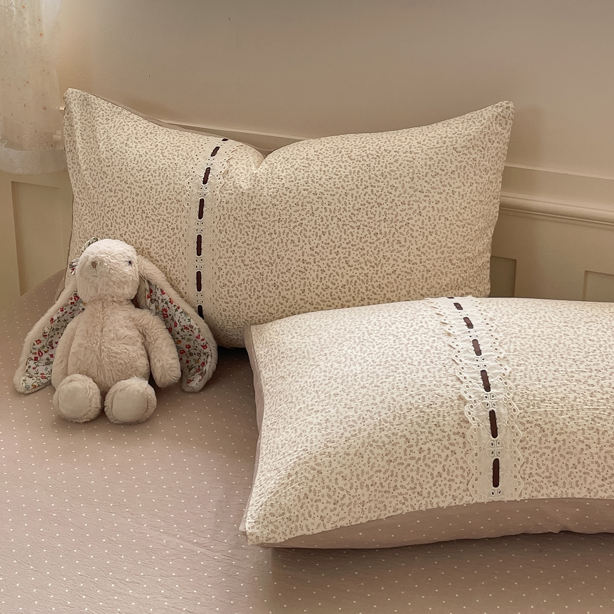 91家纺网 家纺一手货源 找家纺 韩后家纺 2025新款木棉印花四件套 塞纳花园-咖