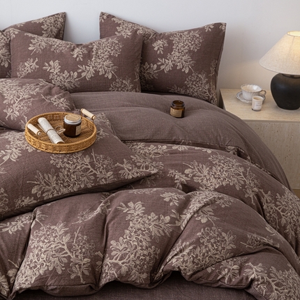 91家纺网 家纺一手货源 找家纺 （总）芯贝儿 2025秋冬新品加厚原麻复古风亚麻皱皱双层纱水洗m四件套