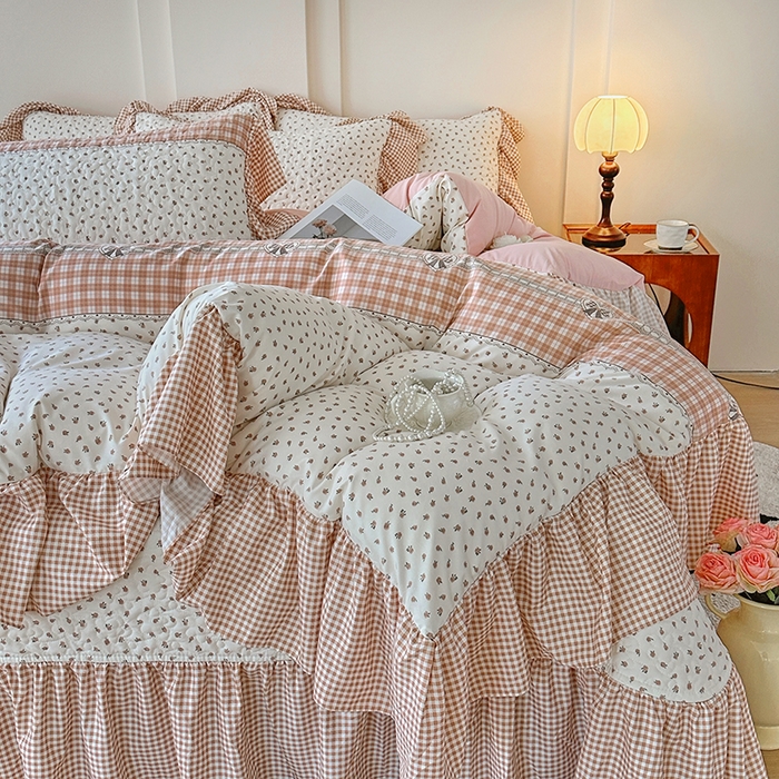 91家纺网 家纺一手货源 找家纺 易辰美 2025新款法式公主风夹棉床盖四件套 艾薇尔-桔