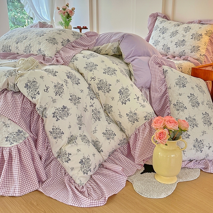 91家纺网 家纺一手货源 找家纺 易辰美 2025新款法式公主风夹棉床盖四件套 禧利-兰