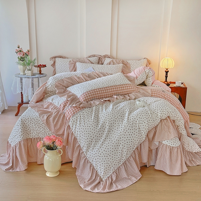 91家纺网 家纺一手货源 找家纺 易辰美 2025新款法式公主风夹棉床盖四件套 艾薇尔-桔