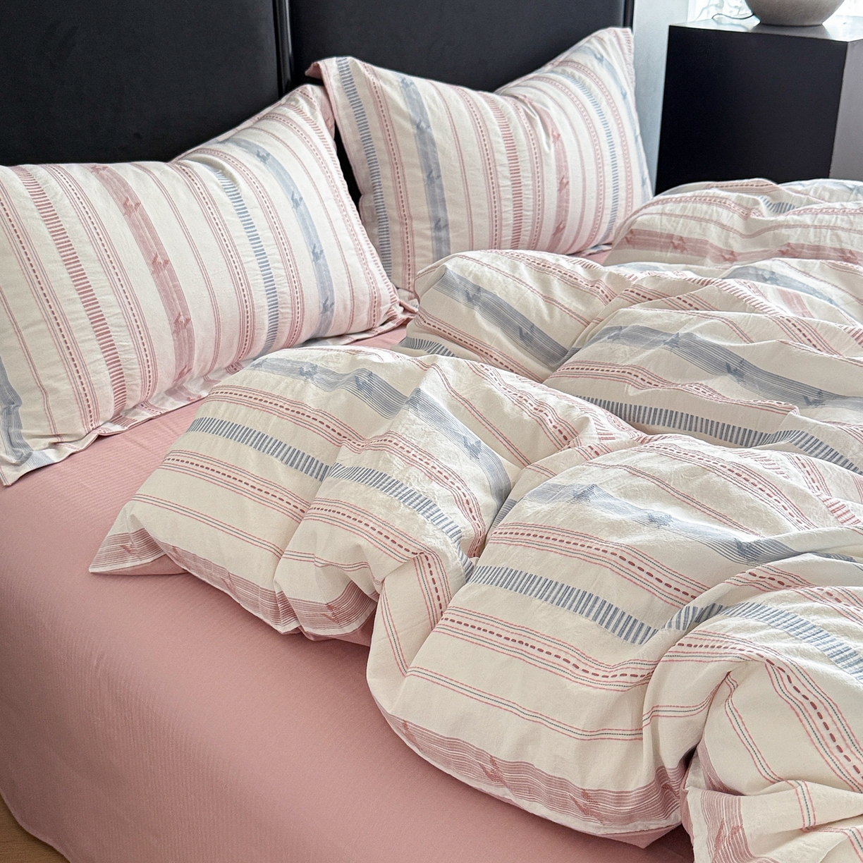 眠博士 2025新款A类立体穿线提花纯棉四件套 提花股线套件-素简 粉