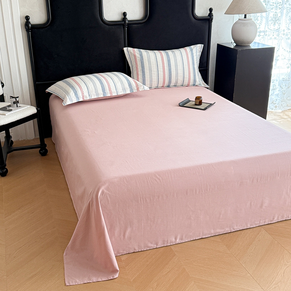 91家纺网 家纺一手货源 找家纺 眠博士 2025新款A类立体穿线提花纯棉四件套 提花股线套件-未来 粉