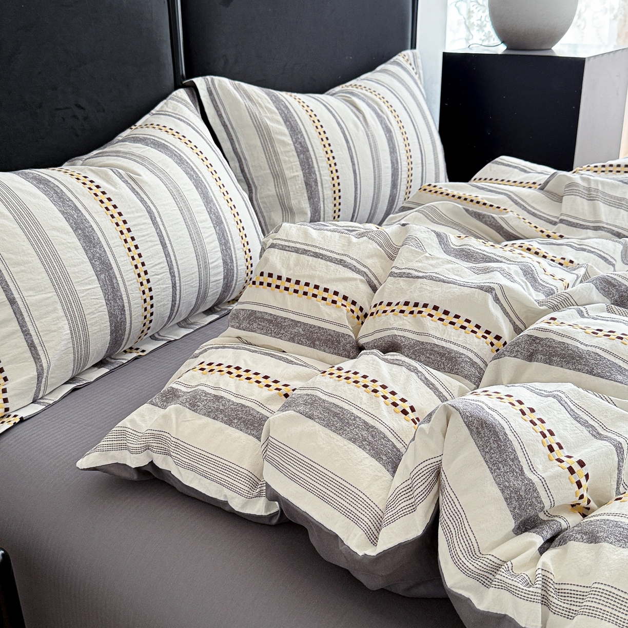 眠博士 2025新款A类立体穿线提花纯棉四件套 提花股线套件-未来 灰