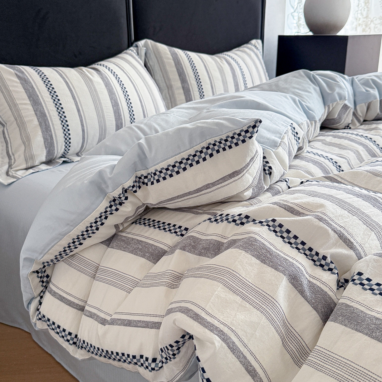 91家纺网 家纺一手货源 找家纺 眠博士 2025新款A类立体穿线提花纯棉四件套 提花股线套件-未来 蓝