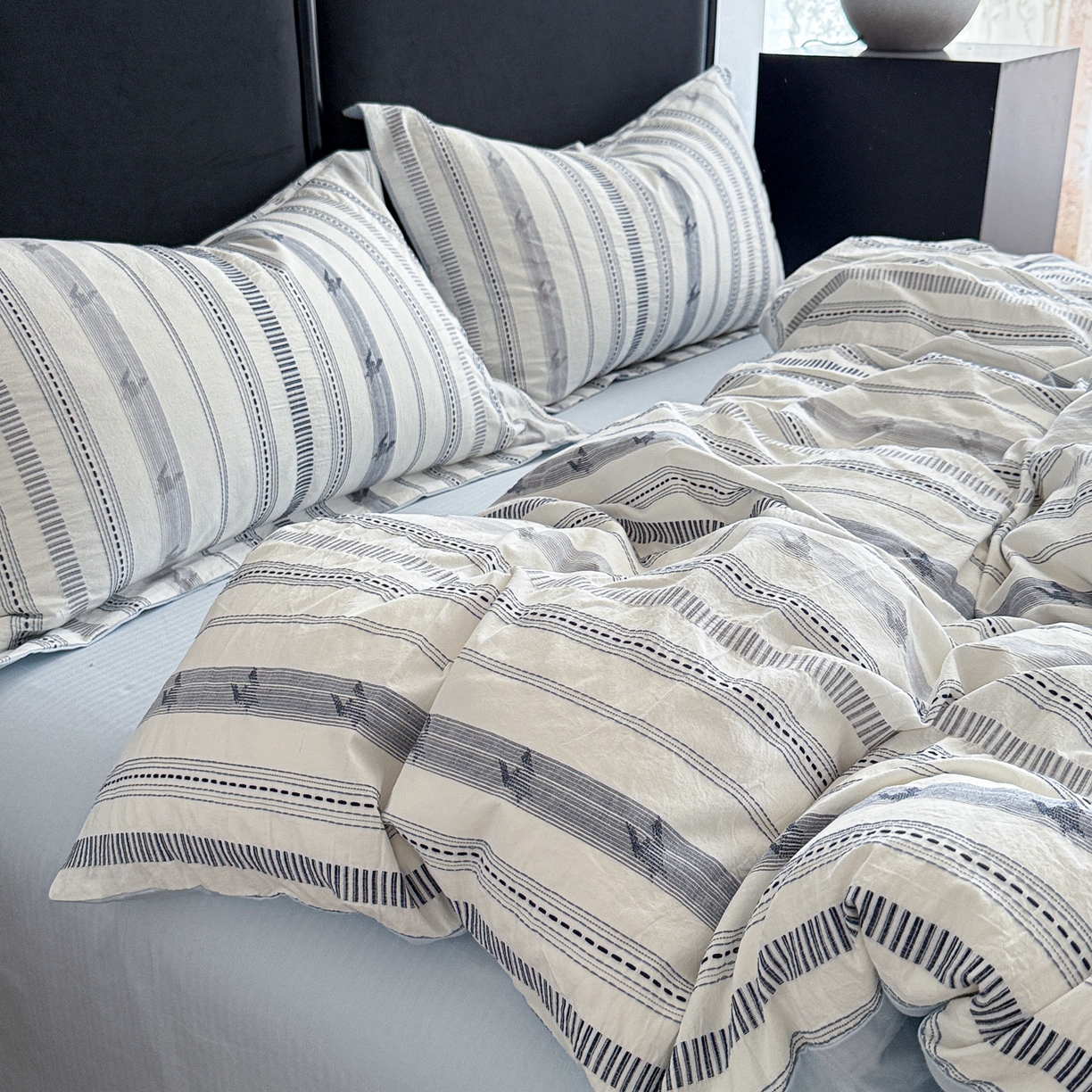 眠博士 2025新款A类立体穿线提花纯棉四件套 提花股线套件-素简 蓝