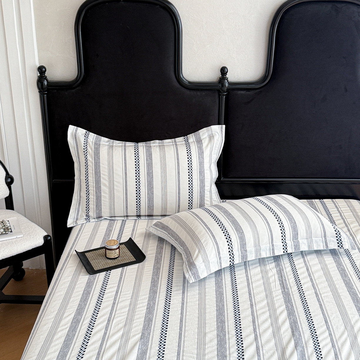 91家纺网 家纺一手货源 找家纺 眠博士 2025新款A类立体穿线提花纯棉单床单 提花股线床单-未来 蓝