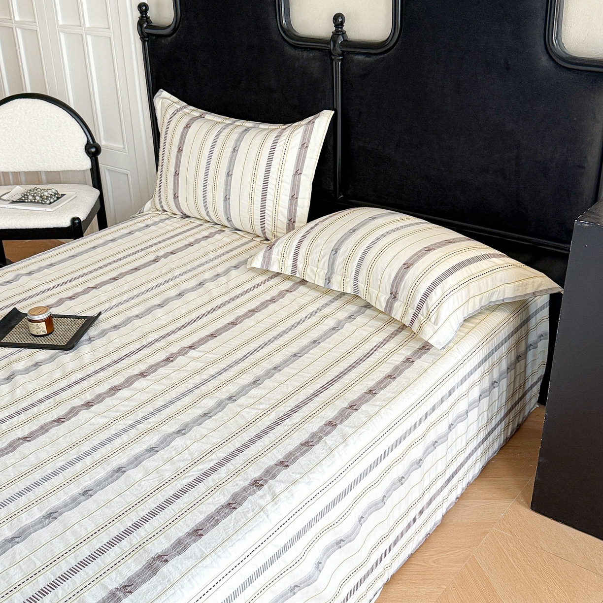 91家纺网 家纺一手货源 找家纺 眠博士 2025新款A类立体穿线提花纯棉单床单 提花股线床单-素简 米