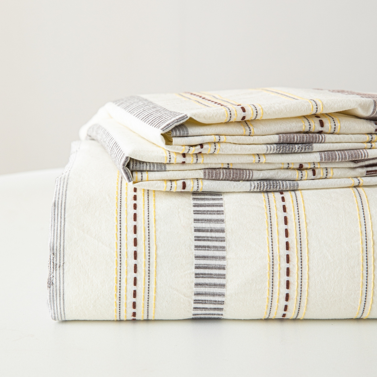 91家纺网 家纺一手货源 找家纺 眠博士 2025新款A类立体穿线提花纯棉单床单 提花股线床单-素简 米