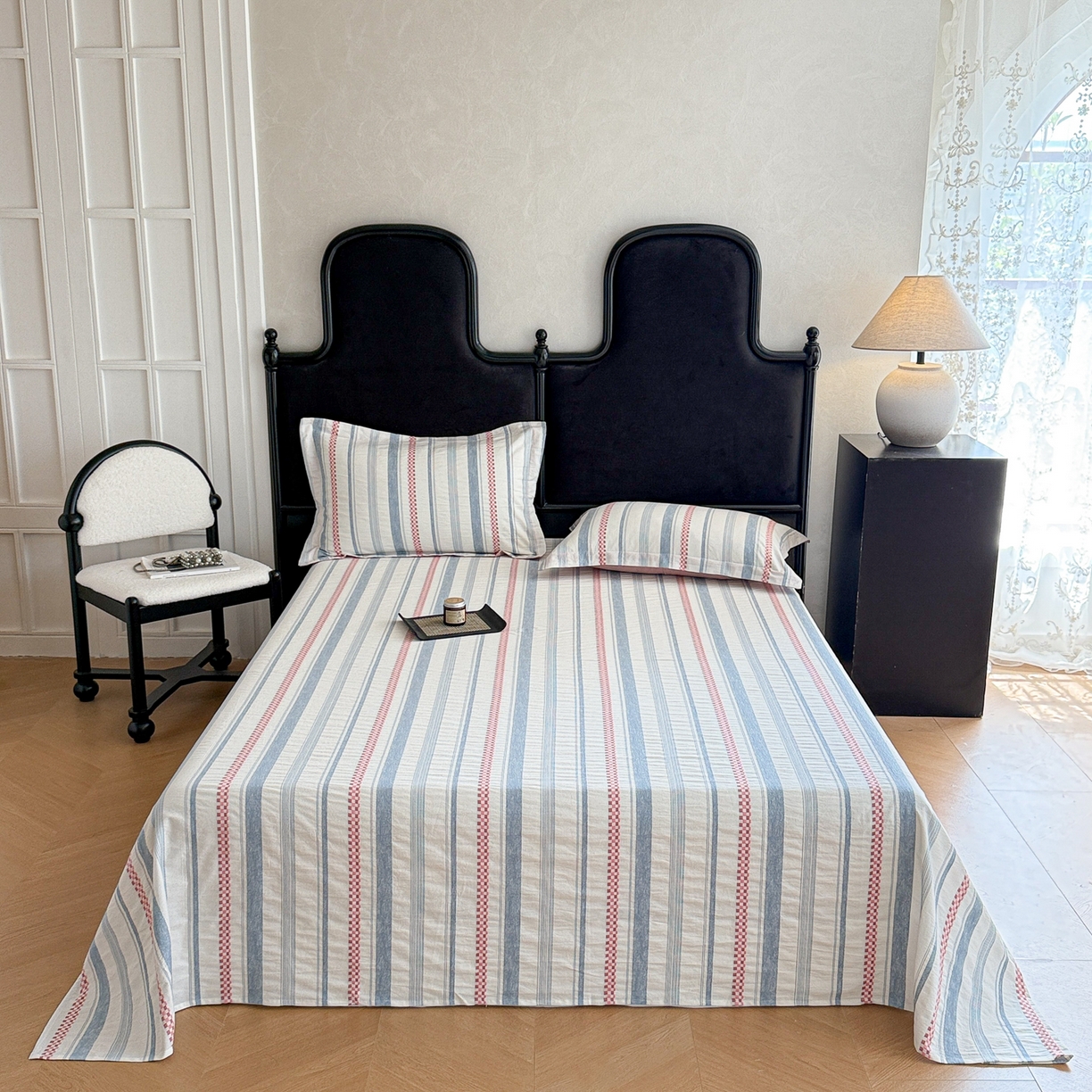 91家纺网 家纺一手货源 找家纺 眠博士 2025新款A类立体穿线提花纯棉单床单 提花股线床单-未来 粉