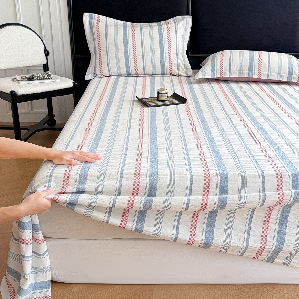 91家纺网 家纺一手货源 找家纺 眠博士 2025新款A类立体穿线提花纯棉单床单 提花股线床单-未来 粉