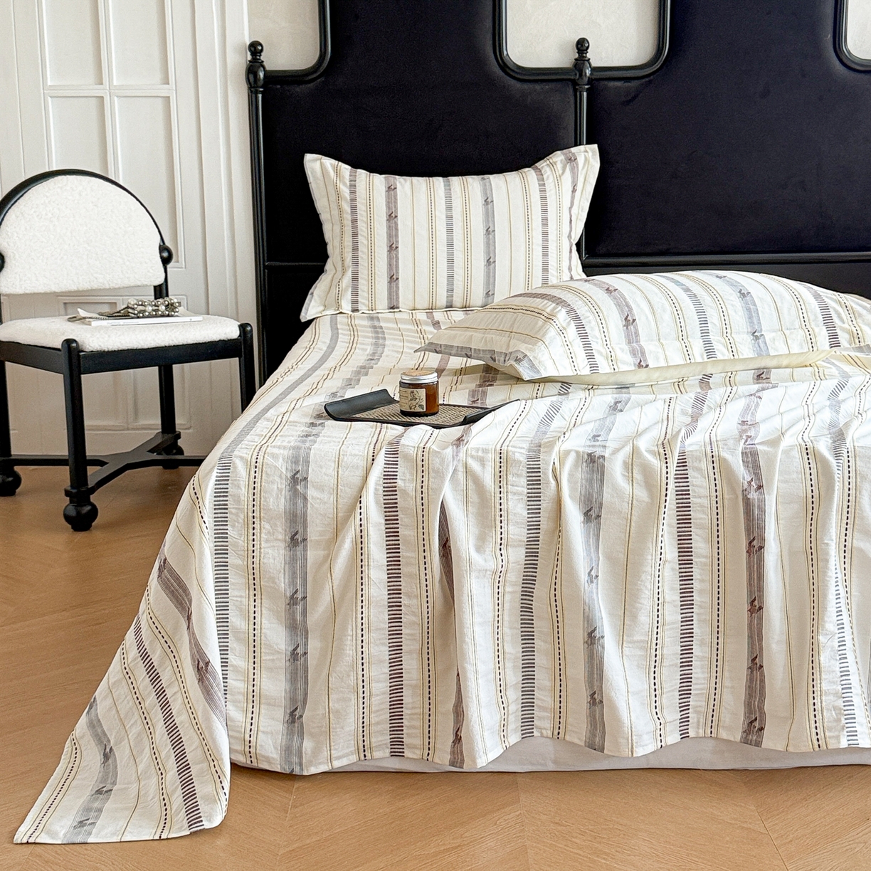 91家纺网 家纺一手货源 找家纺 眠博士 2025新款A类立体穿线提花纯棉单床单 提花股线床单-素简 米