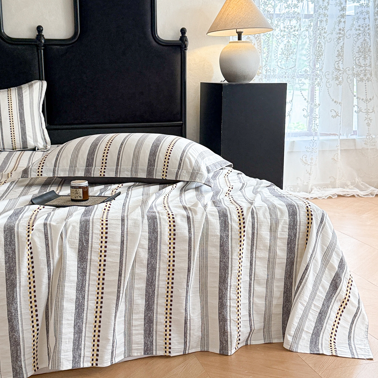 91家纺网 家纺一手货源 找家纺 眠博士 2025新款A类立体穿线提花纯棉单床单 提花股线床单-未来 灰