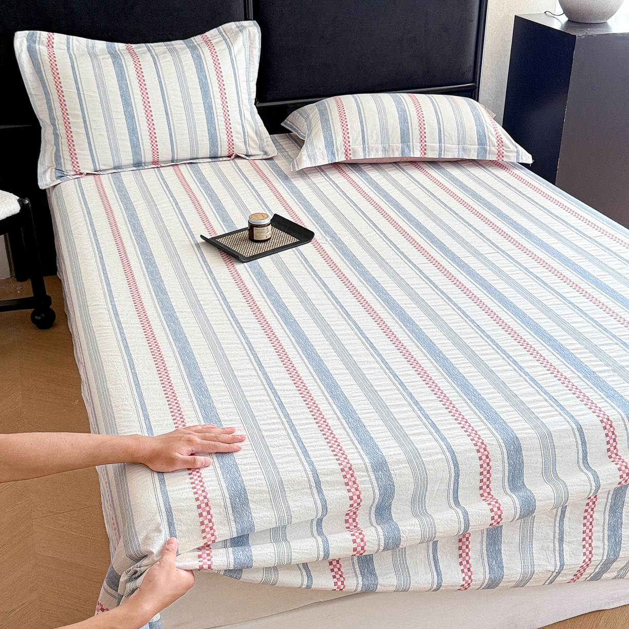 91家纺网 家纺一手货源 找家纺 眠博士 2025新款A类立体穿线提花纯棉单床单 提花股线床单-未来 粉