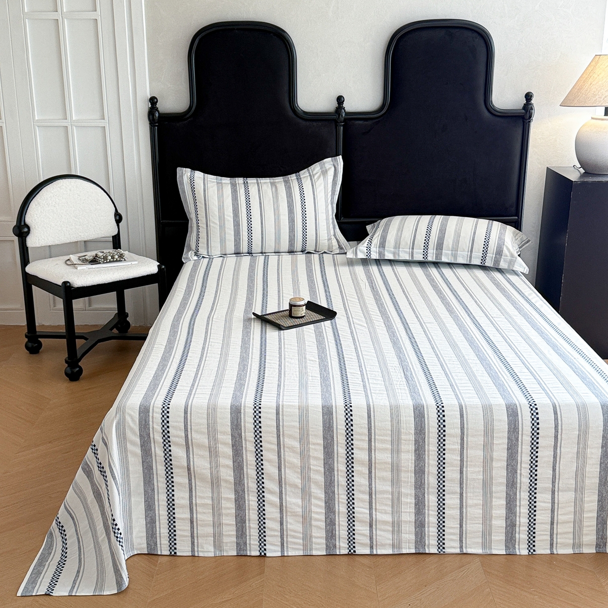 91家纺网 家纺一手货源 找家纺 眠博士 2025新款A类立体穿线提花纯棉单床单 提花股线床单-未来 蓝