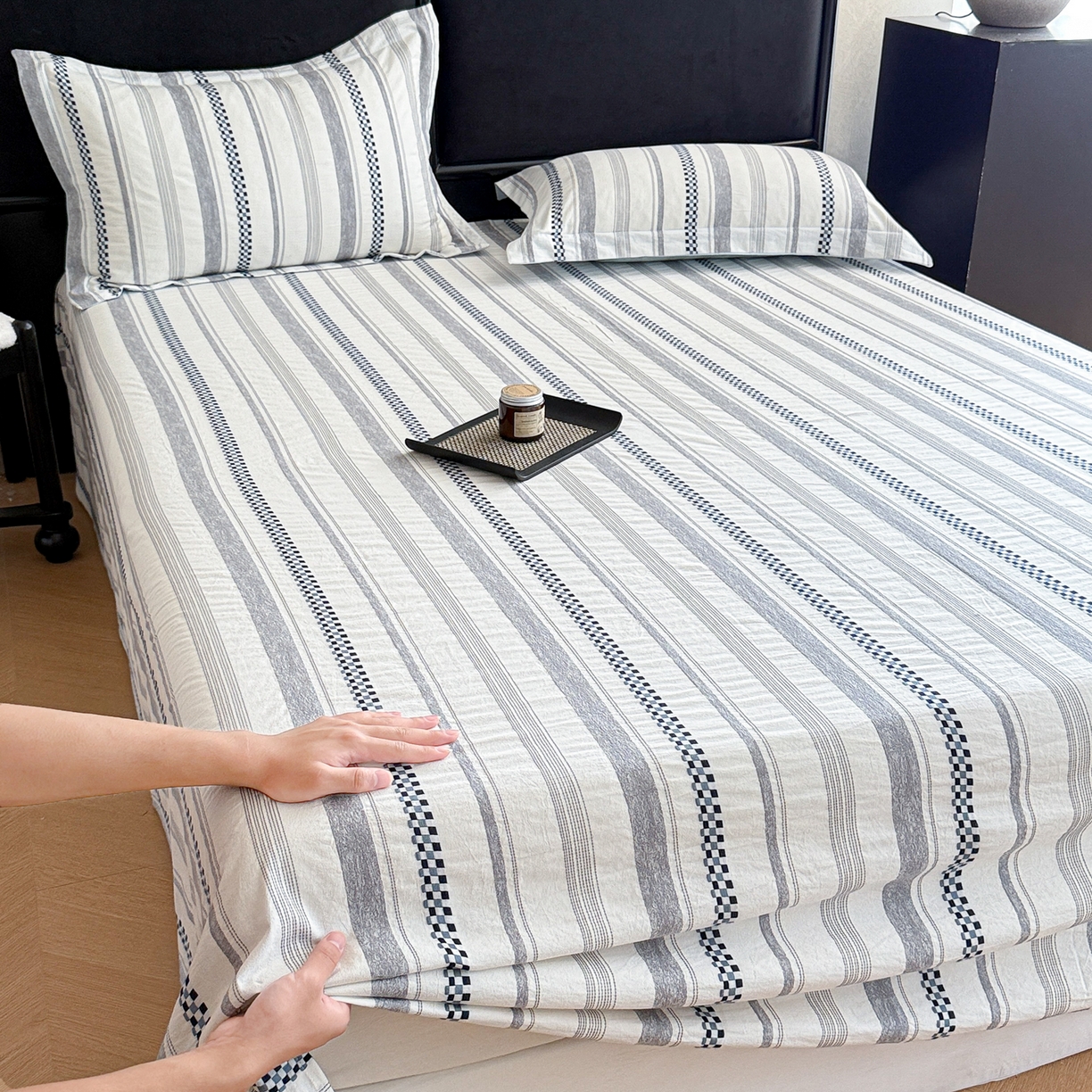 91家纺网 家纺一手货源 找家纺 眠博士 2025新款A类立体穿线提花纯棉单床单 提花股线床单-未来 蓝