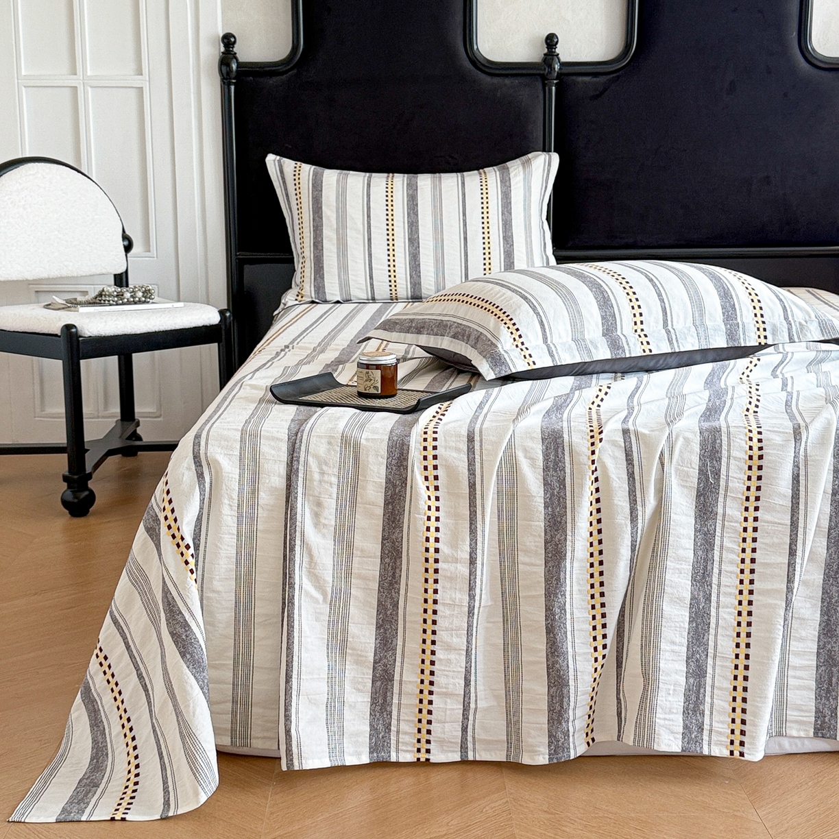 91家纺网 家纺一手货源 找家纺 眠博士 2025新款A类立体穿线提花纯棉单床单 提花股线床单-未来 灰